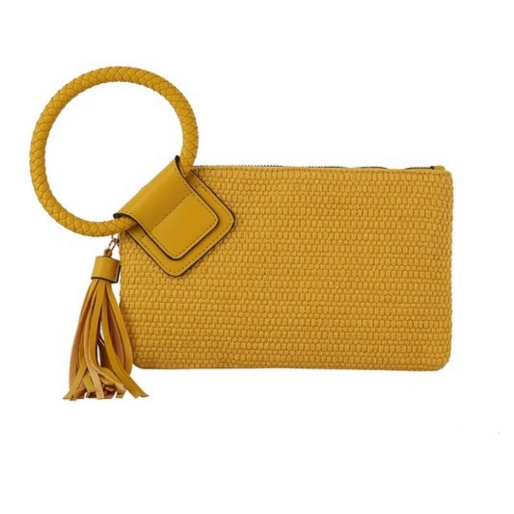 Yellow Woven Clutch with Tassel - Picture 2 of 3